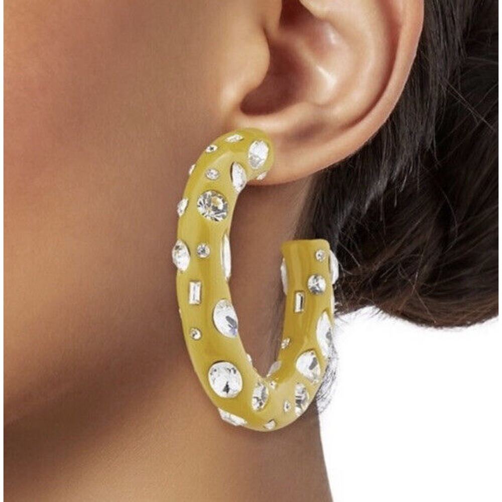 DanniJo Designer Kelly Swarovski/ Acrylic Marigold Yellow Chunky Hoop Earrings‎